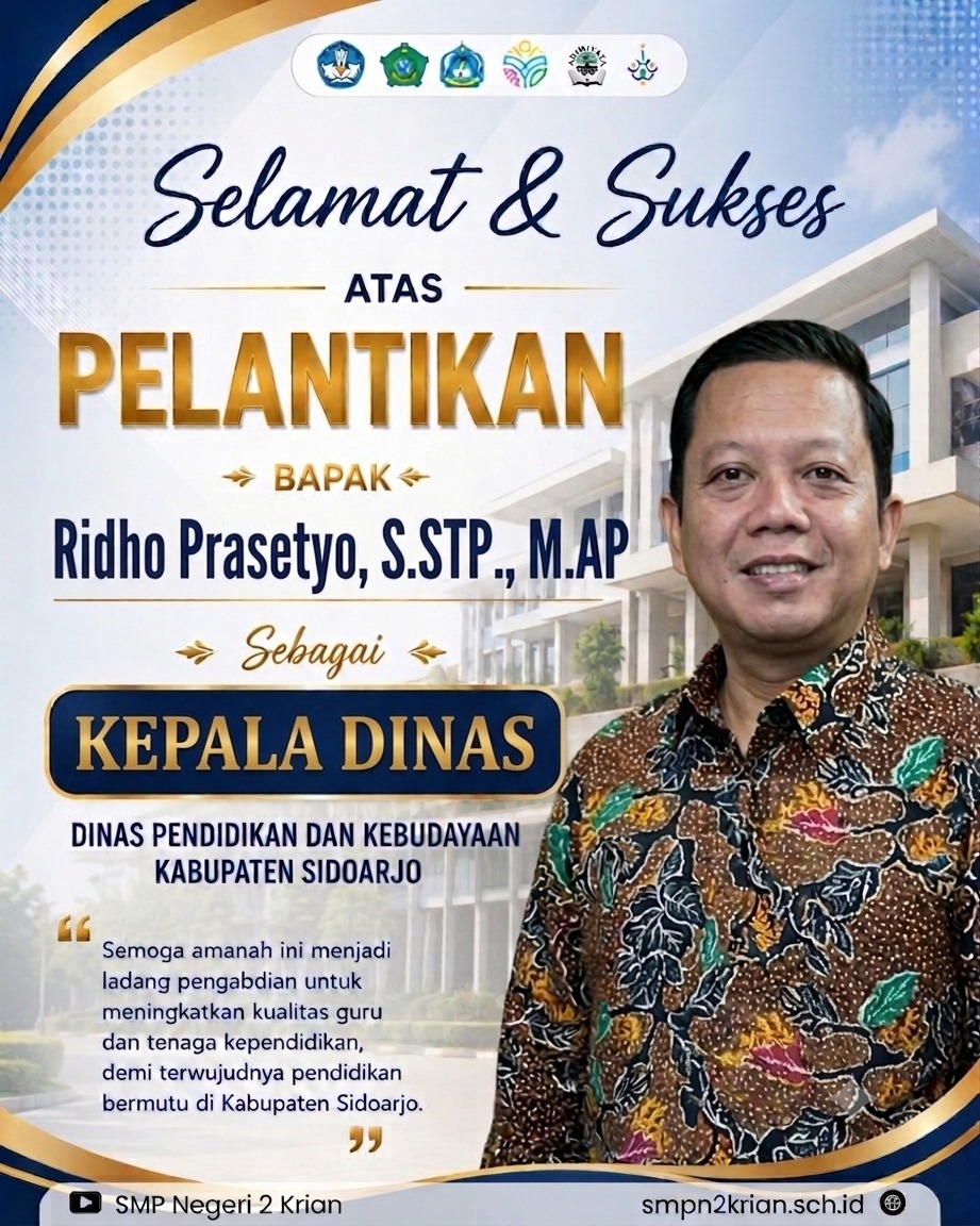 Selamat Atas Pelantikan Bpk. Ridho Prasetyo, S.STP., M.AP Sebagai Kepala Dinas Pendidikan dan Kebudayaan Kabupaten Sidoarjo